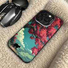 Funda de Teléfono Diseño de Paisaje de Árbol de Cerezo Rosa y Gato Negro para iPhone 14 13 12 11 Pro Max y  Galaxy S23 S22 S21 Plus Opción de Regalo Ideal para Todas las Estaciones - Plateado - Ver 5