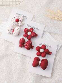 2pcs/Set Polka Dot Flower Bow Princess Hair Clips, Cute & Elegant Handmade Hair Accessories Set (Excluding Card) - Mixed color - View 2