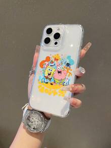 SpongeBob SquarePants 1pc Transparent Space Case Cartoon SquarePants Line Drawing Pattern Shockproof Phone Case Cover Compatible With Samsung/Apple 17/16/15/14/13/12/11Pro Max/12Pro/14Plus And Other Models - Multicolor - View 1