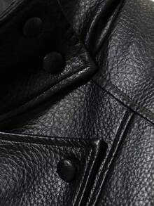 女士黑色仿皮高领长袖PU外套，带口袋和收紧下摆，打造时尚叠穿造型 - 黑色 - 查看 8