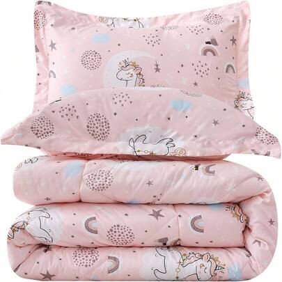 Pink Comforter Set, 2 Pieces Twin Microfiber Comforter With Pillow Sham, Soft Comfortable Washable