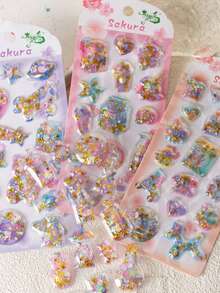 Cute Gold Glitter Shake Stickers - Light Color Design, Suitable For Mobile Phone Cases, Notebook Decorations And Handicrafts, Scissors Stickers, Diary Expansion, 3D Relief Stickers, Graffiti Stickers - Multicolor - View 1