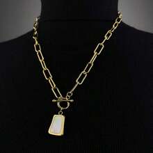 1pc Gold Tone Vintage White Bead Chain Stainless Steel Necklace Women, Short Length Sweater Chain All-Match Cool Style - Gold - View 2