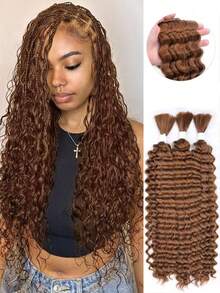 Blended Hair Is Made From Human Hair Mixed With Synthetic Fibers And Protein Filaments ,1/3pcs Blended Human Braiding Hair For Boho Braids Deep Wave Bulk , No Weft Natural Color 90g 20 Inch Curly Hair For Braiding Knotless - S30 - View 13