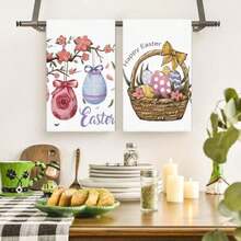 Toallas de cocina de Pascua, 16 x 24 pulgadas, decoración de Pascua feliz, toallas de mano, conejos, pollitos, huevos, té, decoración de cocina, para decoración de día festivo de granja, boda(Pascua púrpura) - Multicolor - Ver 3