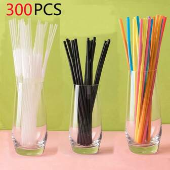 300pcs/Bag Disposable Straws, Colorful Bendable Straws, Black Transparent Curved Straws For Drinks, Milk Tea, Juice