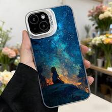 Funda de teléfono con diseño de estrellas y silueta azul oscuro impresión de cielo estrellado y persona sentada en roca para uso diario y ocasiones especiales Aplicable a los teléfonos de la serie Apple y Galaxy - Blanco - Ver 7