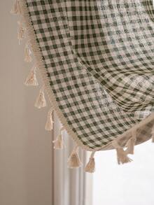 Tokoto 1 Rèm cửa họa tiết kẻ caro xanh lá cây, Rèm che nắng tua rua màu be phong cách tối giản, dễ thương, thích hợp cho phòng trẻ em, phòng ăn, phòng ngủ khách sạn, tiệc tùng ngày lễ, phong cách Boho - Nhiều màu - Xem 2