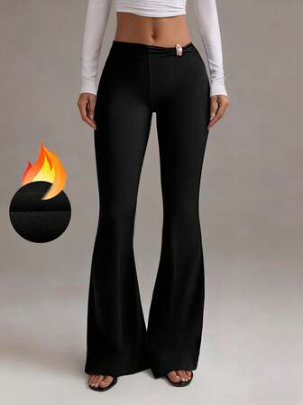 XLLAIS Spring Winter Casual Low-Waist Elastic Sports Flared Sweat Pants Fashion Gold Button Thickened Trousers For Women