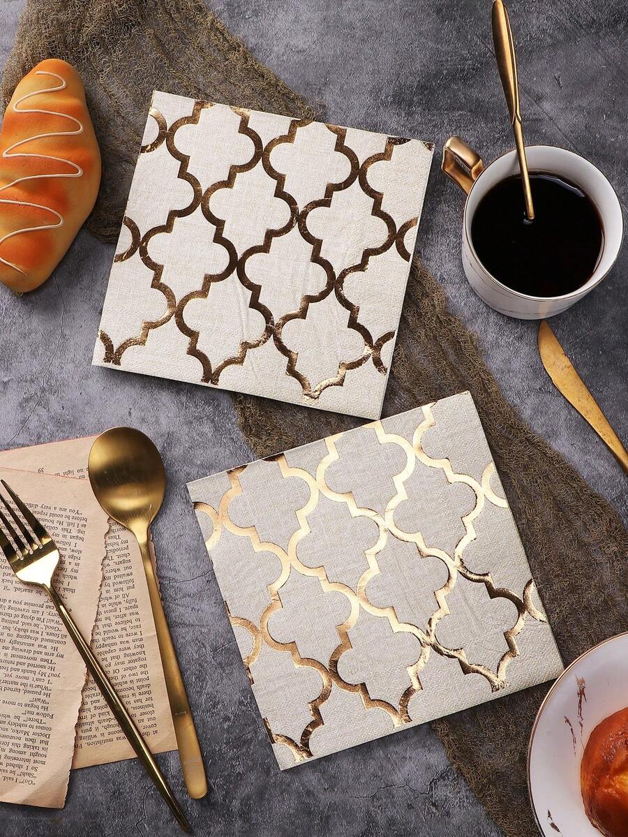 20pcs/Pack Disposable Paper Tissues, Modern Geometric Patterned Napkins, Suitable For Parties, Back To School Season, And Valentine's Day - Multicolor - View 1