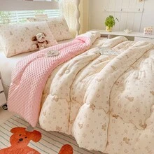 1pc Printed Floral & Cartoon Pattern Comforter, Soft Plush Fabric, Quilted Design, Suitable For Bedroom, Guest Room, All Season - Pink - View 7