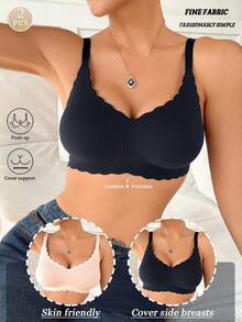 2pcs Women's Intimate Apparel, Skin-Friendly Lift & Support Bras, Romantic French Casual Comfortable Minimalist Mature Charm Breathable Wireless Bras, Women's Base Layer French Style Elegant English Strap Anti-Sagging Bras - Multicolor - View 8