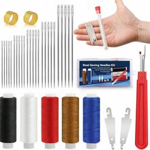1 Set de Agujas de Acero de Ojo Grande, Agujas de Acero para Costura a Mano con Dedal, Enhebrador, Descosedores para Principiantes, Viajeros y Reparación de Ropa - Multicolor - Ver 7