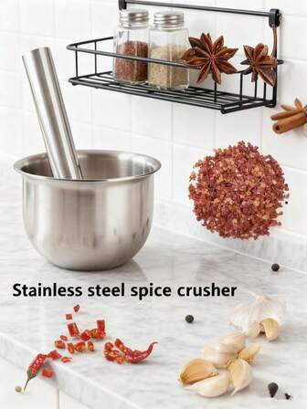 1个304不锈钢蒜蓉压榨器，手动蒜蓉压榨器，香草研磨器，香料研钵和研杵，多用途捣碎工具，适用于豆类、辣椒、柠檬等。