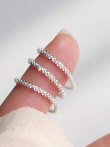 Nooxian 3pcs Shiny Bling Bling Silver Chain Rings - Silver - View 2