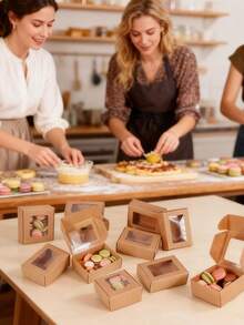 12/6pcs Soap Boxes For Homemade Packaging, Small Kraft Paper Snack Boxes With Window Display, For Candy, Bread, Soap Making, 3.7 X 2.6 X 1.4 Inches (Brown)