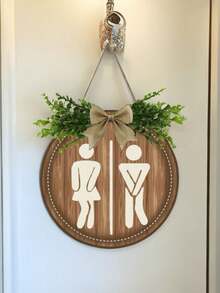 1pc Wooden Toilet Sign, House Decoration Sign, Wall Decoration, Farmhouse Decoration, Bathroom Decoration, Scene Decoration, Room Decoration, Home Decoration, Office Decoration - Multicolor - View 2