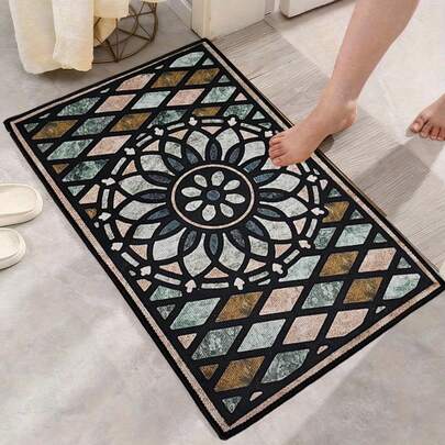 1 Pc Bohemian Style Decorative Bedroom Rug, Absorbent And Non-Slip Bathroom Mat, Comfortable Cushioning Mat For Living Room, Living Room Accessories, Home Decor, Room Decoration.