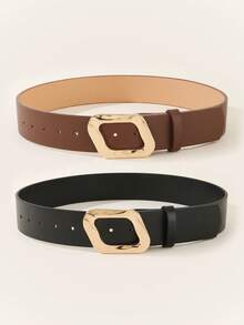 2pcs/Set Or Sold Individually Vintage Distressed Geometric Mirror Buckle Belt, Suitable For Daily Wear, Commuting, Christmas, Casual, Cross-Border Hot Selling Plus Size - A - View 6