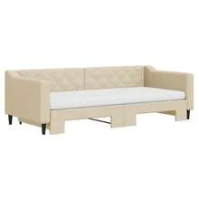 vidaXL Ausziehbares Tagesbett Mit Matratzen, Creme, 90x200 Cm, Stoff - White - View 3