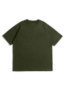 男士休闲纯色短袖T恤，舒适透气，夏季款式 - 軍綠色 - 查看 5