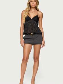 Women's Lace Polka Dot Splicing Spaghetti Strap Cami Top Deep V Versatile Daily Wear Inner  Outer Vest - màu đen - Xem 5