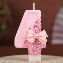 1 cây nến sinh nhật hình nơ lấp lấp lánh, trang trí bánh sinh nhật màu hồng lấp lánh tương phản, nến trang trí bánh lấp lánh, thích hợp cho các bé gái và phụ nữ nhân dịp kỷ niệm. - Nhiều màu - Xem 6