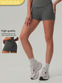 Women's High Waist Deep V Butt Lift Line Running Fitness Cycling Short - Grey - View 2