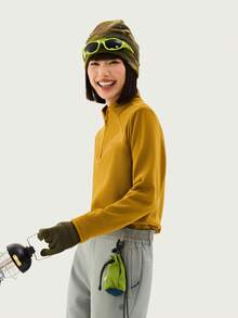 TECTOP Women's Reversible Fleece Pullover, Long Sleeve T-Shirt, Suitable For Outdoor Cold Winter, Hiking Camping Base Layer, Half-Zip Stand Collar - Mustard Yellow - View 6