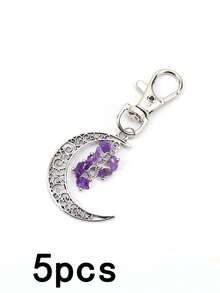 1/5pcs 7-Color Cracked Stone Crescent Moon Pendant Necklace, Key Chain, Bag, Clothing Decor, Jewelry Accessory, Suitable For Eid Al-Fitr, Ramadan - Multicolor - View 8