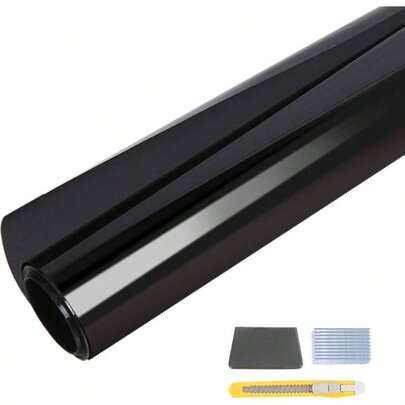 Window Film, 5 VLT 100cmx 30m Blackout Tint Privacy Films Roll Screen Insulation Shade Cover Sticker Home Room Office Car Tinting Tools, With Plastic Protector