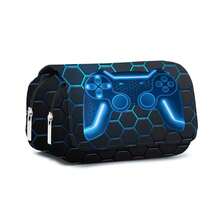 足球游戏图案铅笔盒，双层翻盖文具盒，可装铅笔、钥匙、手机、硬币、小物件，适合学校、家庭、送礼、度假、节日（返校季、圣诞节）使用。 - 彩色 - 查看 16