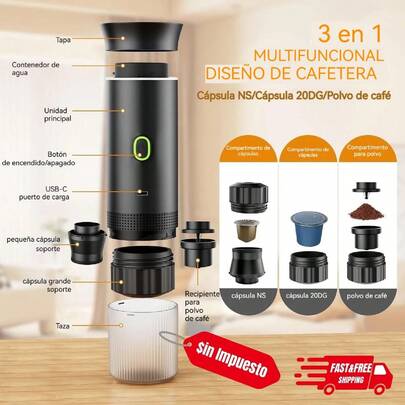 Cafetera portátil 3 en 1, máquina de café espresso, 20 bares, nano, para viajes en coche, mini máquinas de café espresso, cafetera eléctrica con autocalentamiento, USB-C, cafetera portátil 3 en 1, cafetera de cápsulas con extracción en frío y en caliente para viajes en coche, acampadas al aire libre. - Admite métodos de preparación en frío y en caliente para satisfacer diferentes preferencias de sabor.  Traducción realizada con la versión gratuita del traductor DeepL.com