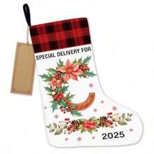 yCalcetin de Navidad inicial C 2025 calcetin de Navidad personalizado con letra C entrega especial para calcetines de Navidad con diseño de bufalo rojo a cuadros para decoracion de Navidad familiar - como en la foto - Ver 1