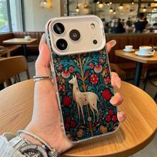 Funda de Teléfono Patrón de Ciervo Floral Azul Opción de Regalo Ideal para  14 Pro Max  13 Pro  Galaxy S23 Ultra S22 Plus Estilo de Todas las Estaciones - Plateado - Ver 2