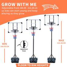 Portable Basketball Hoop, Height-Adjustable From 164.59 -- 213.36 Cm, With Wheels, Suitable For Indoor/Outdoor Use, For Youth/Adults
