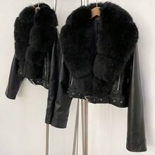 OFTBUY Damen Einfarbige PU-Lederjacke mit Kunstfelleinsatz, lässiger Motorrad-Streetstyle für Herbst/Winter - Ganz in Schwarz - Übersicht 4