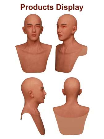 Silicone Crossdresser Man Headcover - Ryder Half-Body Wearable Headcover Multicolor Invisible Realistic Skin Texture Handsome Eyebrow Suitable For Man And Woman Christmas, Halloween Parties, Gatherings And Cosplay
