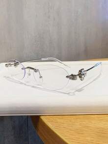 1副女士时尚眼镜，新款椭圆形无框设计，镶嵌水钻，时尚别致，适合街头风、度假、送礼、日常佩戴、派对、外出以及防晒。 - 彩色 - 查看 12