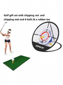 1 Set Golf Practice Net, Foldable Indoor Hitting Net With Target Net, Golf Training Set Includes 1 Hitting Mat And 6 Practice Balls, Suitable For Father's Day, Mother's Day, Christmas Gifts And Personal Backyard Practice - Black - View 1