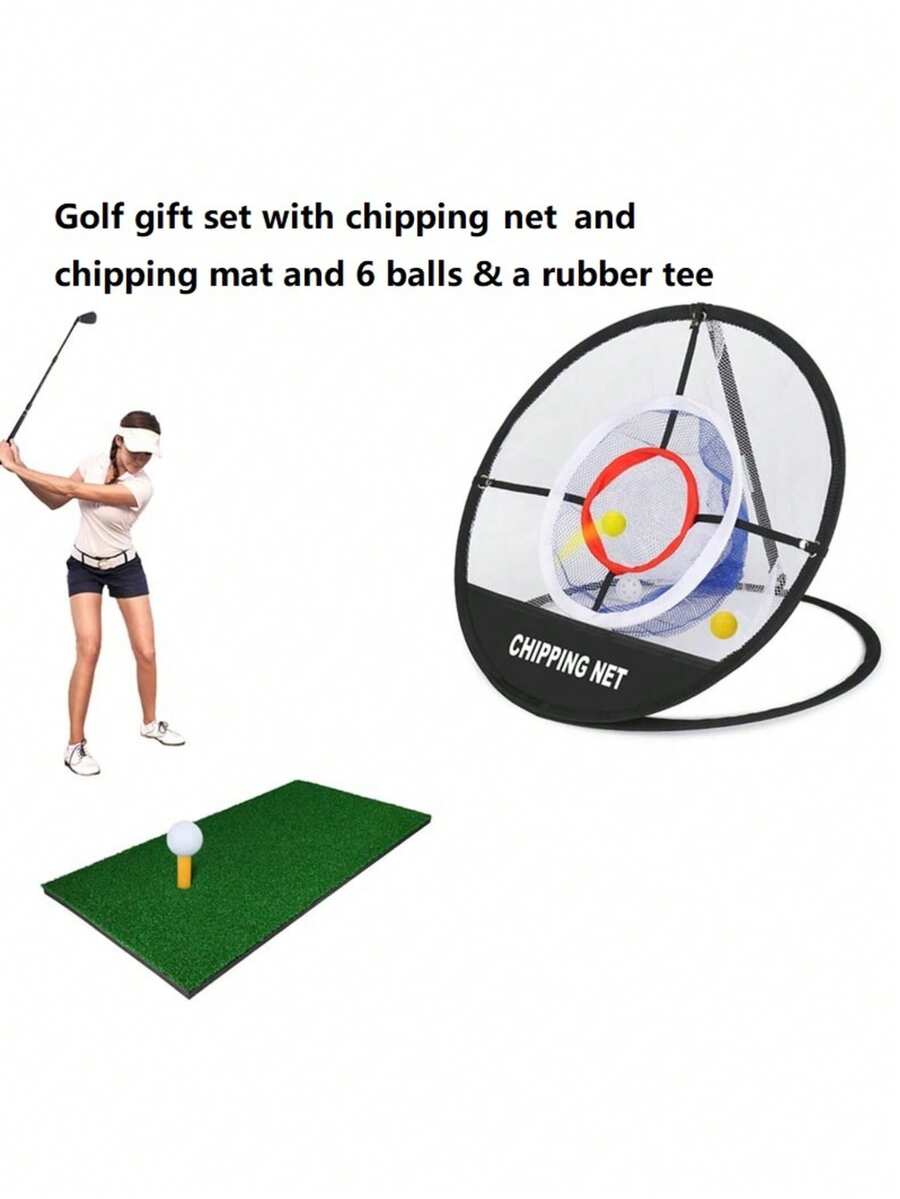 1 Set Golf Practice Net, Foldable Indoor Hitting Net With Target Net, Golf Training Set Includes 1 Hitting Mat And 6 Practice Balls, Suitable For Father's Day, Mother's Day, Christmas Gifts And Personal Backyard Practice - Black - View 1