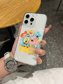 SpongeBob SquarePants 1pc Transparent Space Case Cartoon SquarePants Line Drawing Pattern Shockproof Phone Case Cover Compatible With Samsung/Apple 17/16/15/14/13/12/11Pro Max/12Pro/14Plus And Other Models - Multicolor - View 2