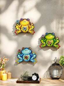 1/3 件鲜艳颜色的金属青蛙装饰，适用于室内和室外装饰、家居装饰、花园、庭院、派对、门廊、墙壁、栅栏、节日、婚礼