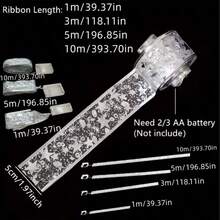 1 szt. Lampka LED w formie wstążki, lampka w kształcie wróżki na choinkę, zasilana bateriami, nie wymaga wtyczki, dekoracja świąteczna do wnętrz, na wesela, do ogrodu, domu, salonu, na wesele, Halloween, Boże Narodzenie, na imprezy, idealny prezent urodzinowy oraz do wnętrz i na zewnątrz, z ozdobnym pudełkiem na prezent i kokardą, satynowa wstążka, z błyszczącymi zdobieniami, lampka na choinkę