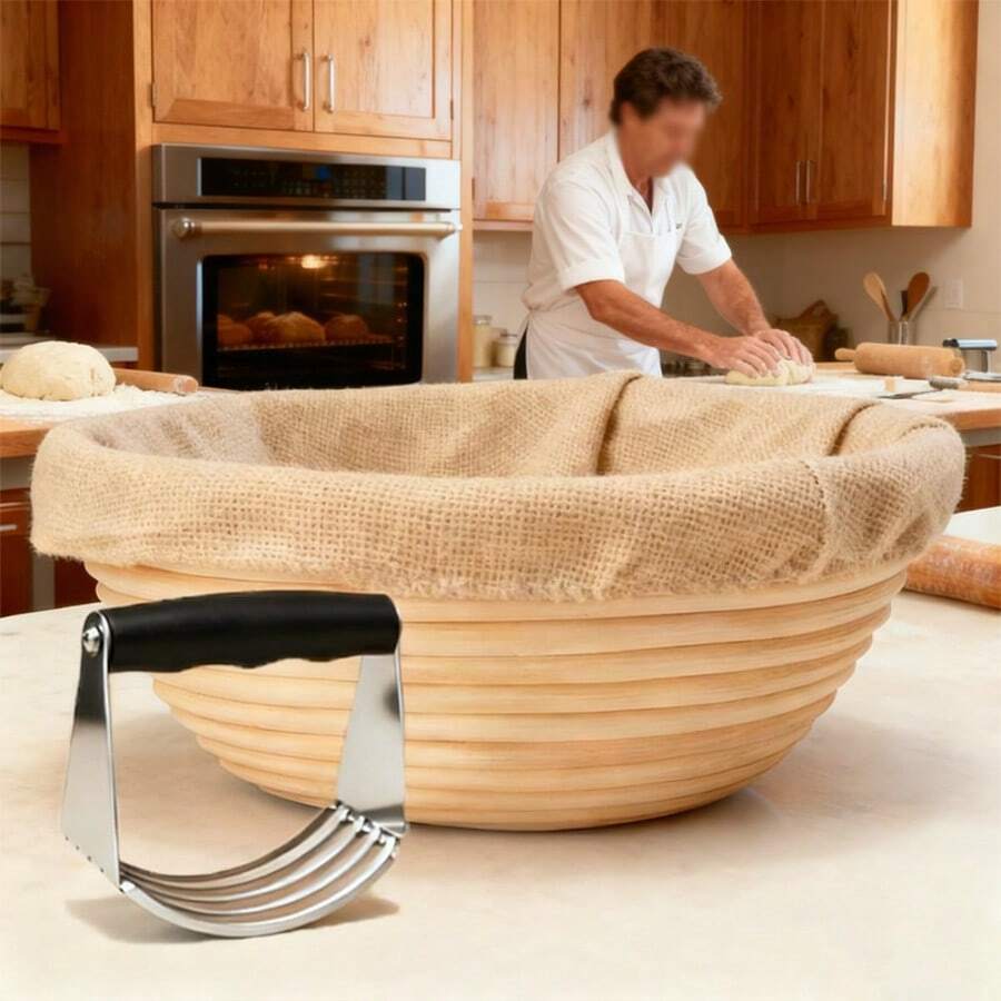 2 Pieces / 1-Piece Flour Mixer, Round Basket, Baking Set, Wicker Bread Fermentation Basket Set, Complete Yeast Bread Fermentation Set, Suitable For Hand Baking And Fermentation - Multicolor - View 1