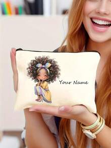 定制化妆包，定制字母姓名Logo收纳袋，可根据您的独特设计定制，轻便拉链化妆包，零钱包，铅笔盒，非常适合购物、约会、度假、旅行、节日、派对或作为情人节礼物送给女朋友，箱包及行李箱，2025万圣节配饰，大容量 - 米色 - 查看 15