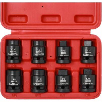 8PCS 1/2 - Inch Drive Pipe Socket Set, Cr - Mo, SAE, Male/Female Set,/ 16 Inch, 1/2 Inch, 5/8 Inch, 9/16 Inch, Tapered Male Square Drive, Chamfered Female Square Drive