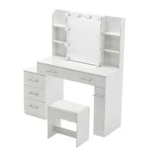 Dressing Table With Mirror, Drawer And LED Lighting - White - View 5
