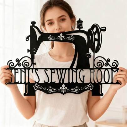 1 st anpassad järnsymbol för sömnad, personlig dekoration för skrädderi, hantverkskonst för sömnadsentusiaster, symbol för en glad plats, idealisk present till mödrar och mormödrar, 3D-väggkonst