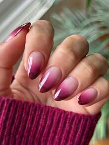 24片法式全息亚克力美甲贴纸，中号杏仁形，Y2K红色渐变假指甲套装，包含装饰指甲粉，适合美甲沙龙、女孩和女士日常佩戴、节日和新年礼物 - 彩色 - 查看 1